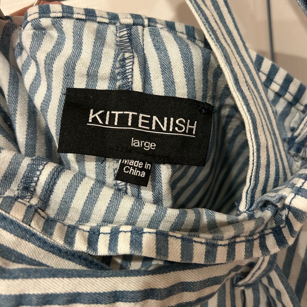 Kittenish Blue and White Striped Overall Shorts - Picture 2 of 2
